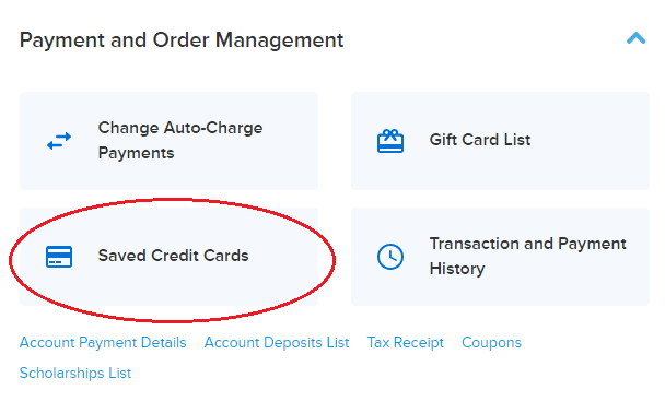 view from DublinRecGuide.com account page to save credit cards on file